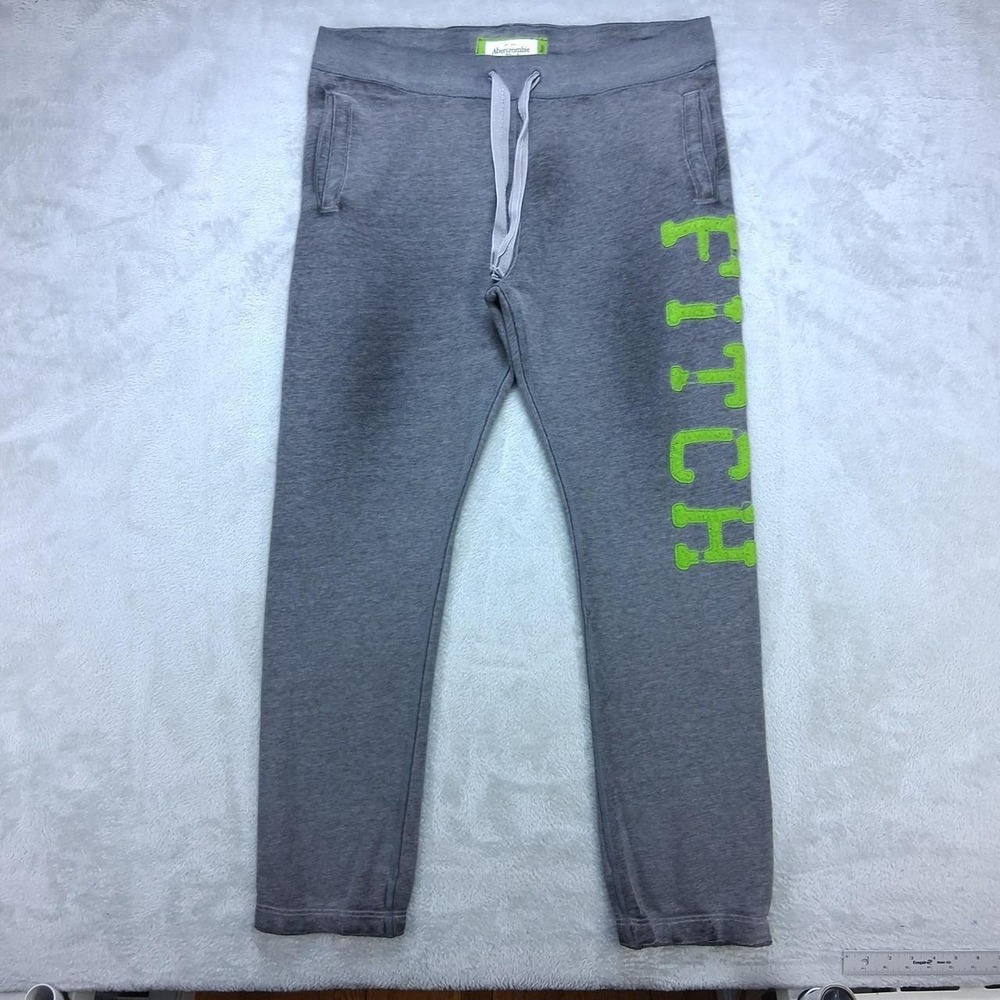 Abercrombie & Fitch Gray Neon Green Logo Sweatpants Joggers Y2K XL